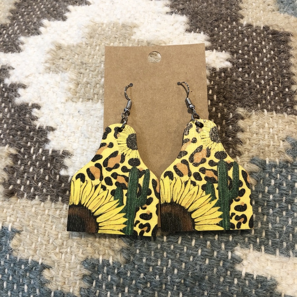 Leopard sunflower earrings